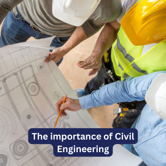 Three engineers looking over a blueprint